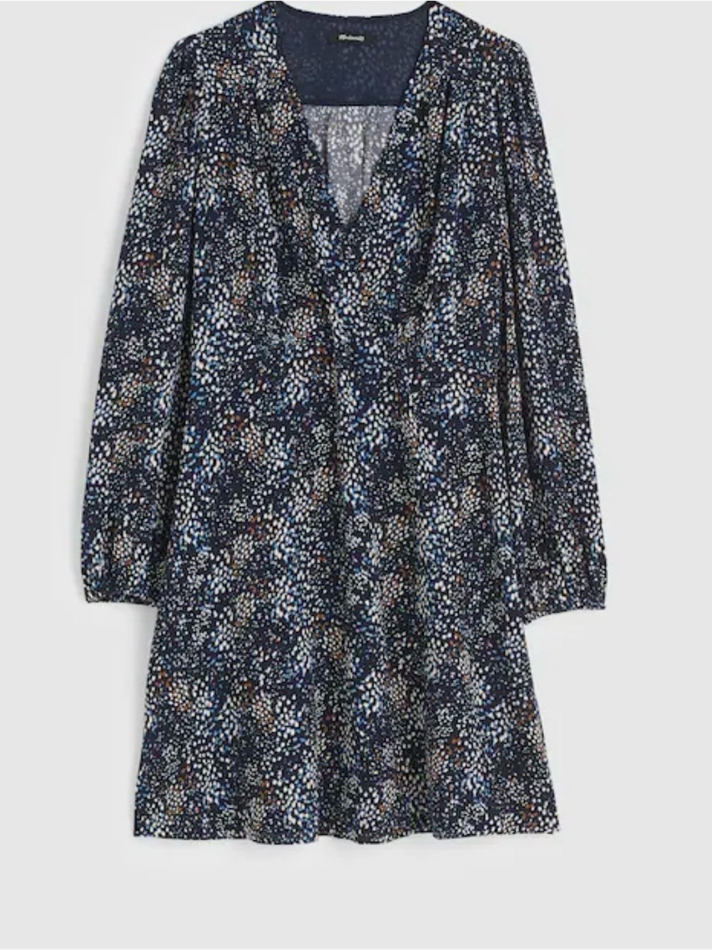 Madewell Faux-Wrap Midi Dress in Sabrina Dot Navy Multi size 16 NWT